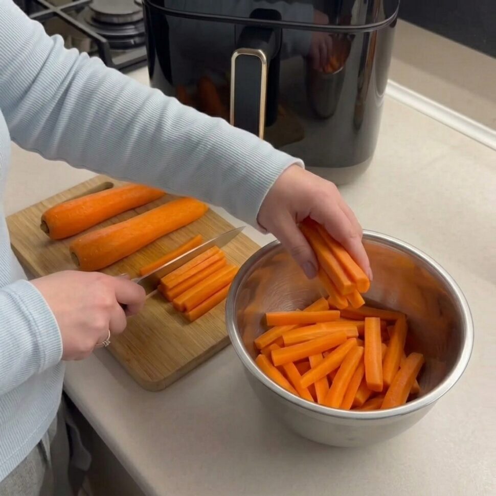 Carrot fries mixed with olive oil salt pepper garlic powder and smoked paprika