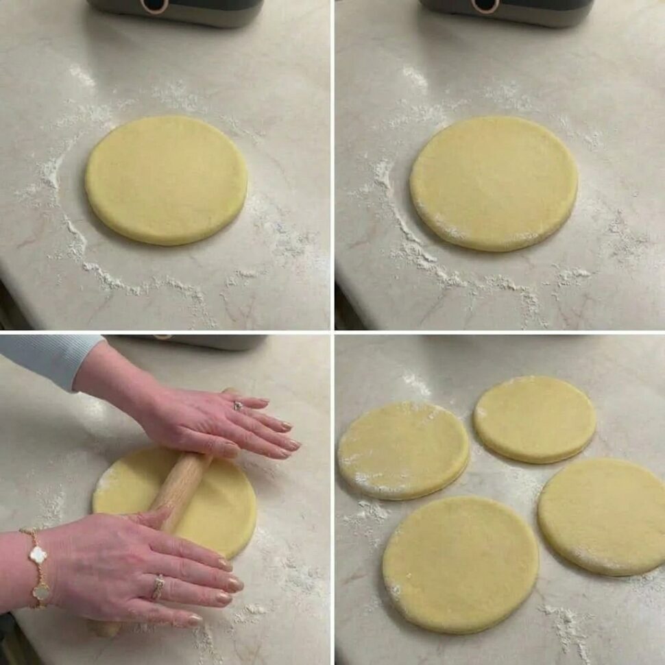Self rising flour and Greek yogurt being mixed into a shaggy dough in a bowl