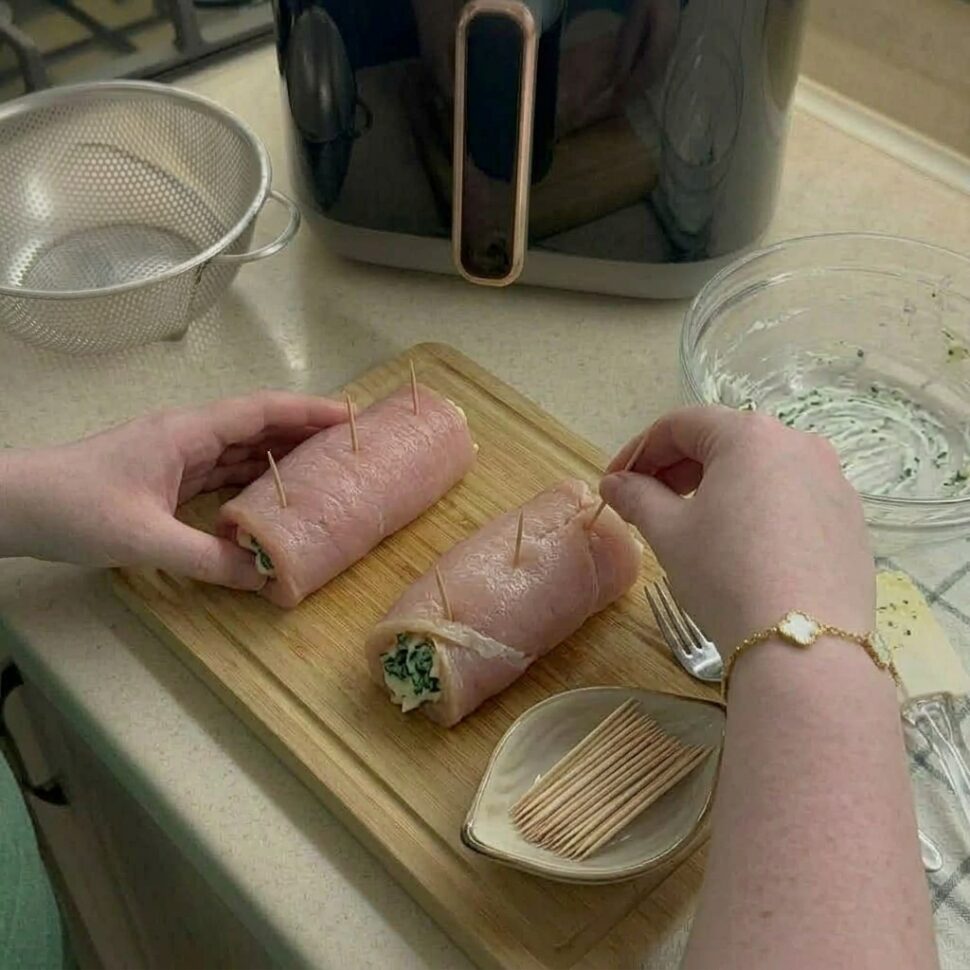 Chicken breasts sliced thin and pounded evenly for stuffing and rolling