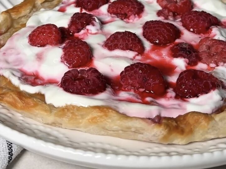 roti tart with raspberry and cheese filling cooking in air fryer