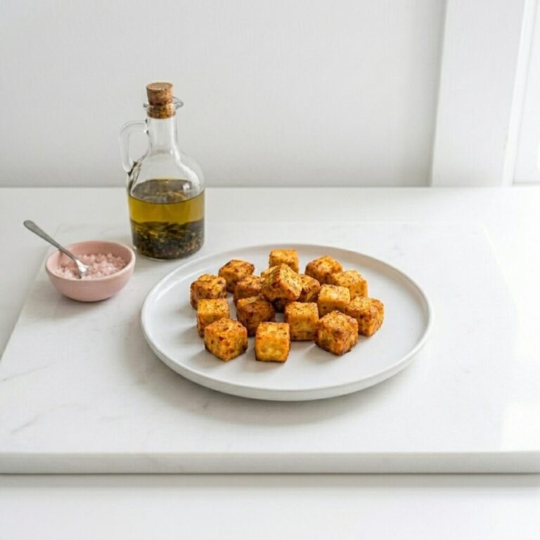Dry sweet potato cubes being coated in cornstarch for a crispy outer texture
