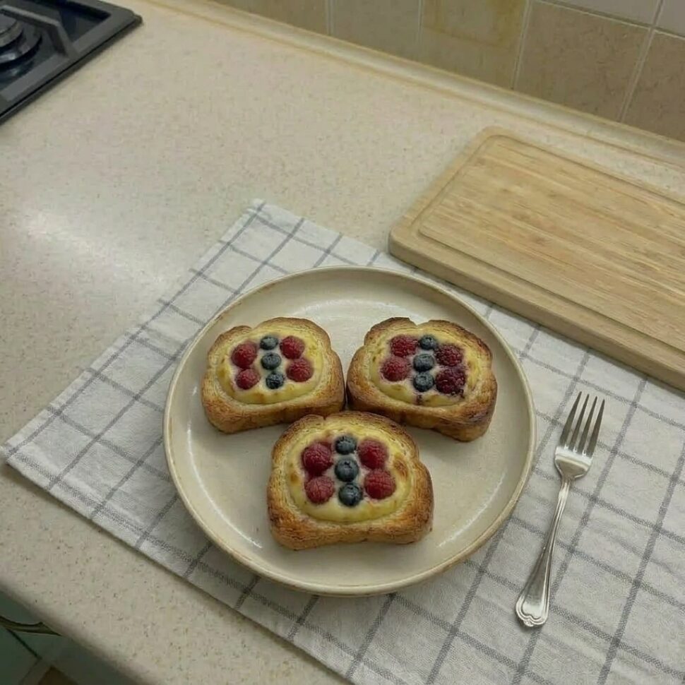 Yogurt toast cooking in air fryer until custard is set and edges are golden
