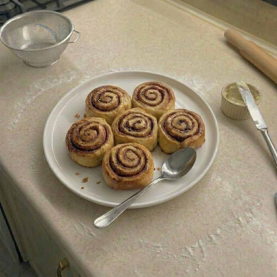 Close-up of cinnamon rolls showing soft fluffy layers with rich cinnamon sugar swirls